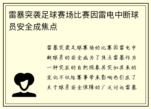 雷暴突袭足球赛场比赛因雷电中断球员安全成焦点