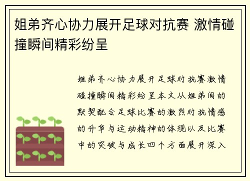 姐弟齐心协力展开足球对抗赛 激情碰撞瞬间精彩纷呈