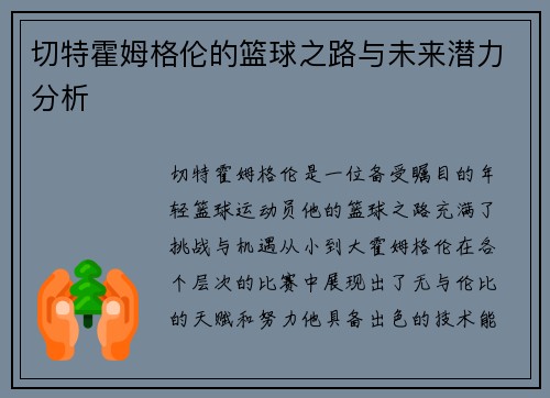 切特霍姆格伦的篮球之路与未来潜力分析