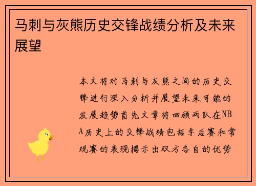 马刺与灰熊历史交锋战绩分析及未来展望